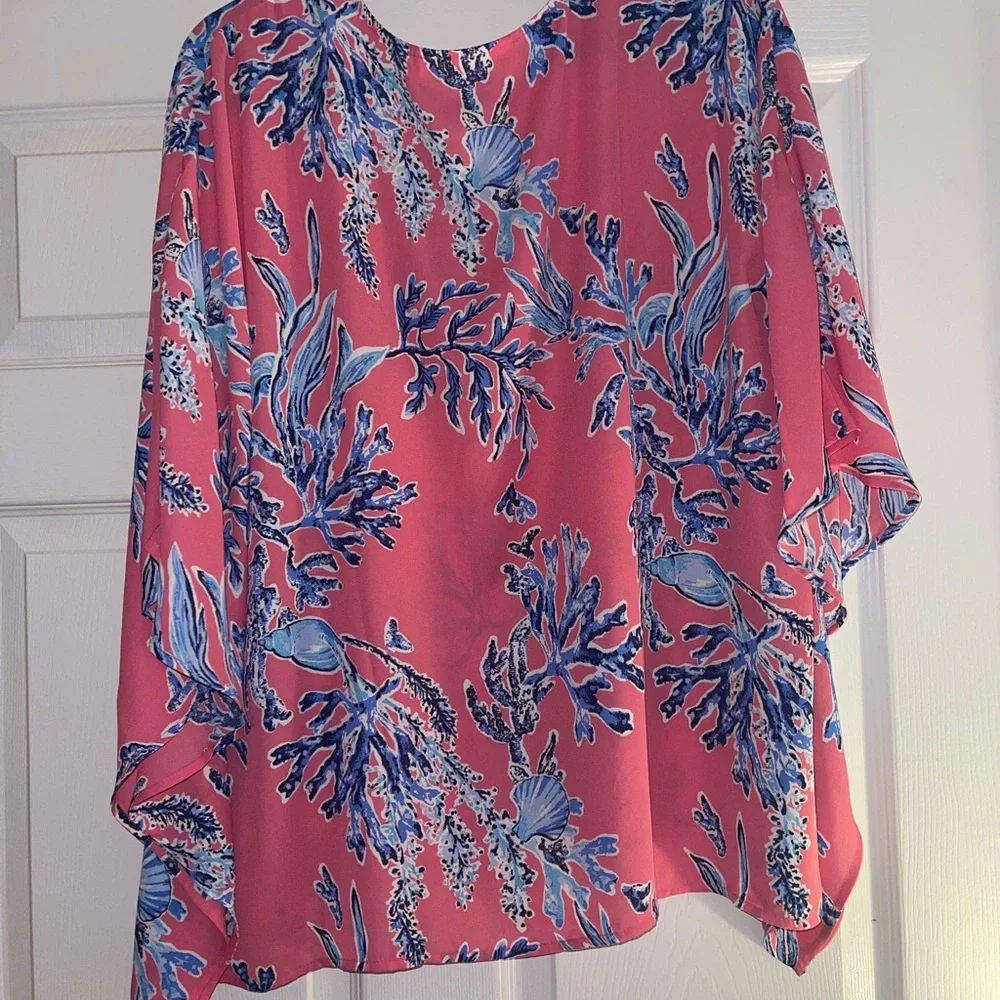 Belle by Kim Gravel Woven Aloha Poncho Coral Reef Medium - Picture 4 of 8
